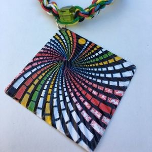Rainbow square pendant hemp necklace handmade